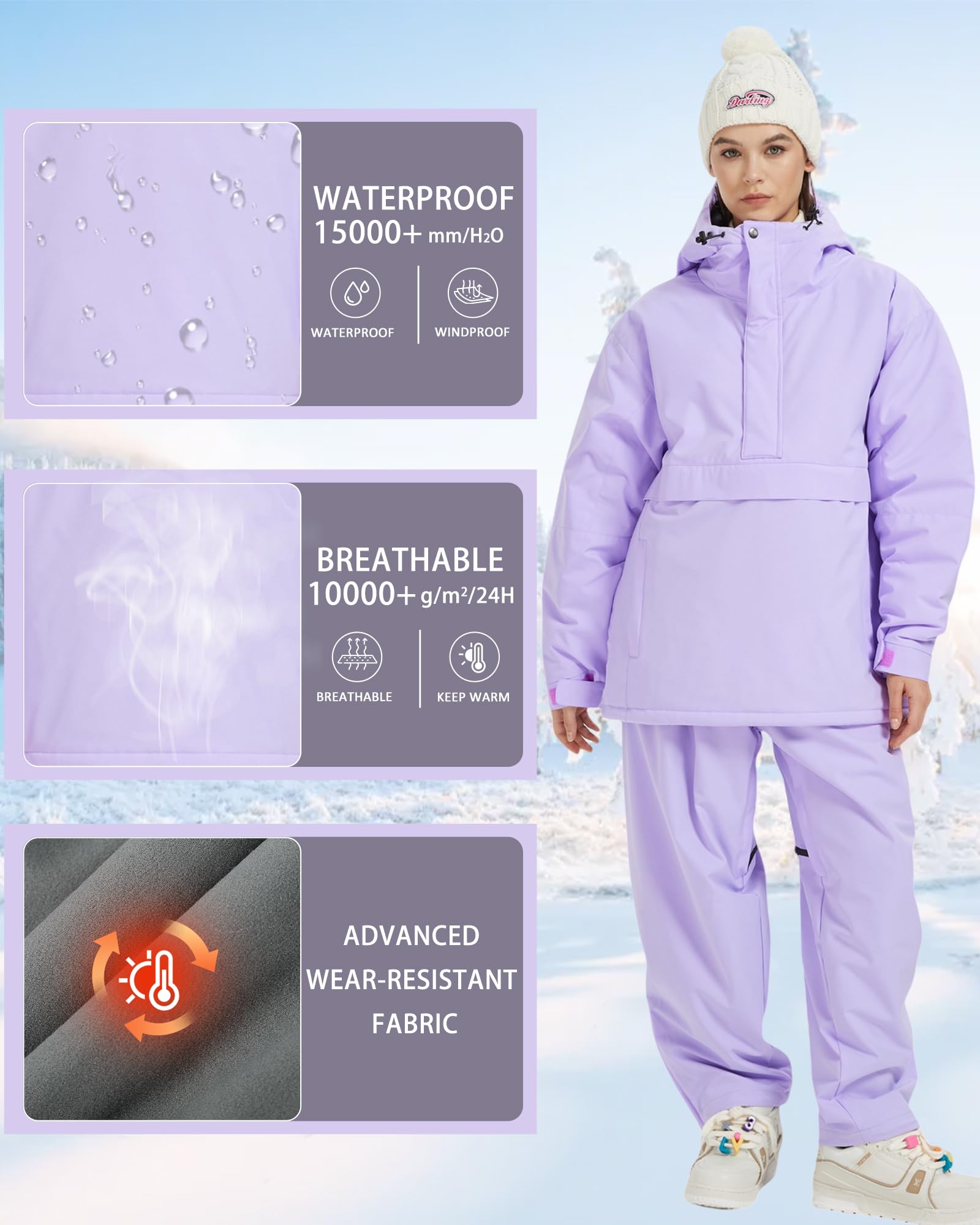 BUMDEEP Giacca da sci da donna, impermeabile, calda, invernale, giacca a vento con cappuccio, giacca da snowboard spessa