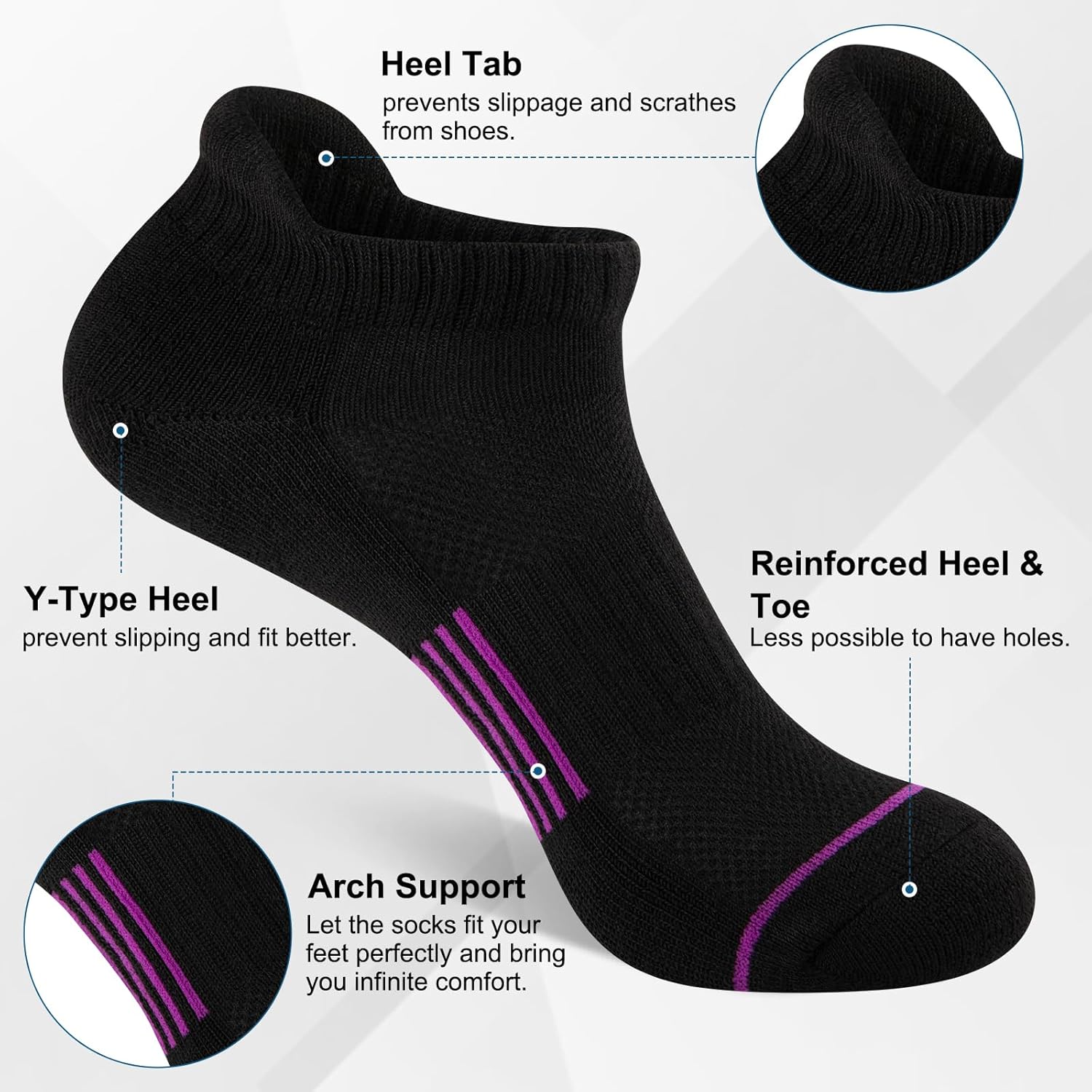 Heatuff 7 Pairs Womens Ankle Socks Athletic Cushioned Anti-Blister Running Low Cut Socks with Tab - Image 4