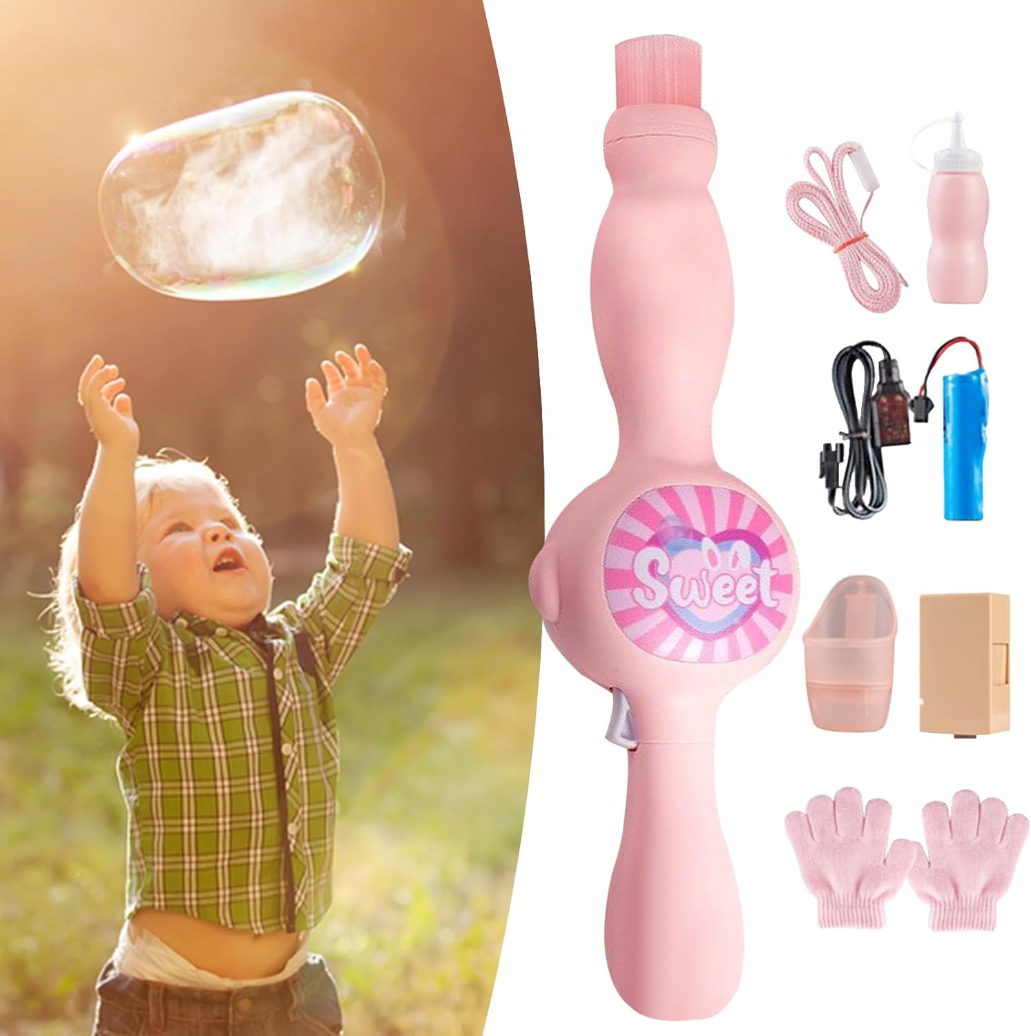 Velaire Bubbles Puffpop Fog Bubble Maker, Rechargeable Automatic Electric moke Bubble Machine with Colored Lights, Interactive Stretch Bubbles, for Kids Aged 3