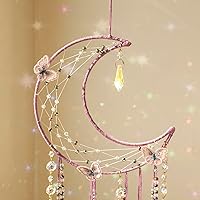 Vista 7 de Artilady Atrapasueños de mariposas con cristales – Atrapasueños de luna morada grande, decoración de pared para decoración del hogar de niñas