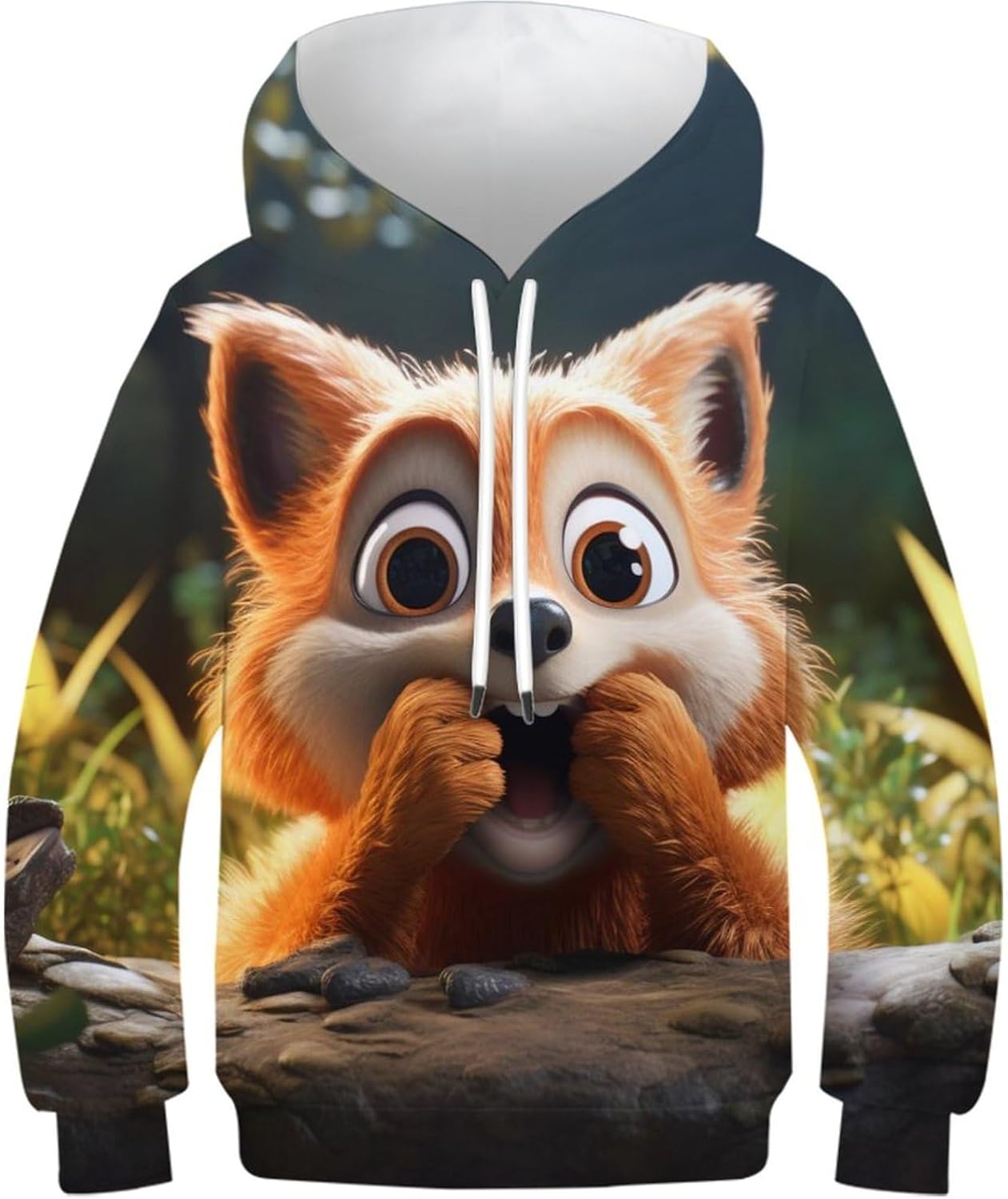 Sweat à Capuche Enfant Imprimé 3D - Manches Longues Avec Poches - Taille 6 à 15 Ans - Design Fun Renard