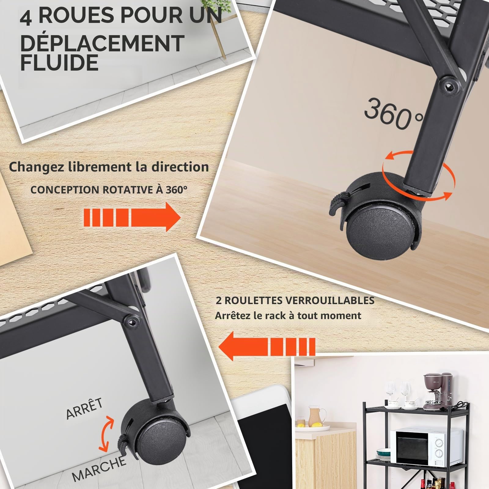 Desserte à roulettes Pliante à 4 étages, Chariot de Service, Chariot de Cuisine, 137 x 32,5 x 73,5 cm, Étagère de Rangement Pliable Multifonctionnelle, pour Cuisine, Bureau, Salle de Bain