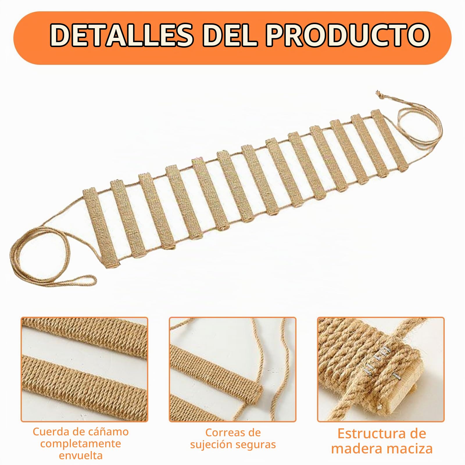 Escalera para Gatos, Escalera de Escalada para Gato Estructura para Trepar con Cuerda de Sisal para Gato Gatos Accesorios Puente de Pared para Gatito Muebles para Mascotas (Caqui, 150 cm, 1)