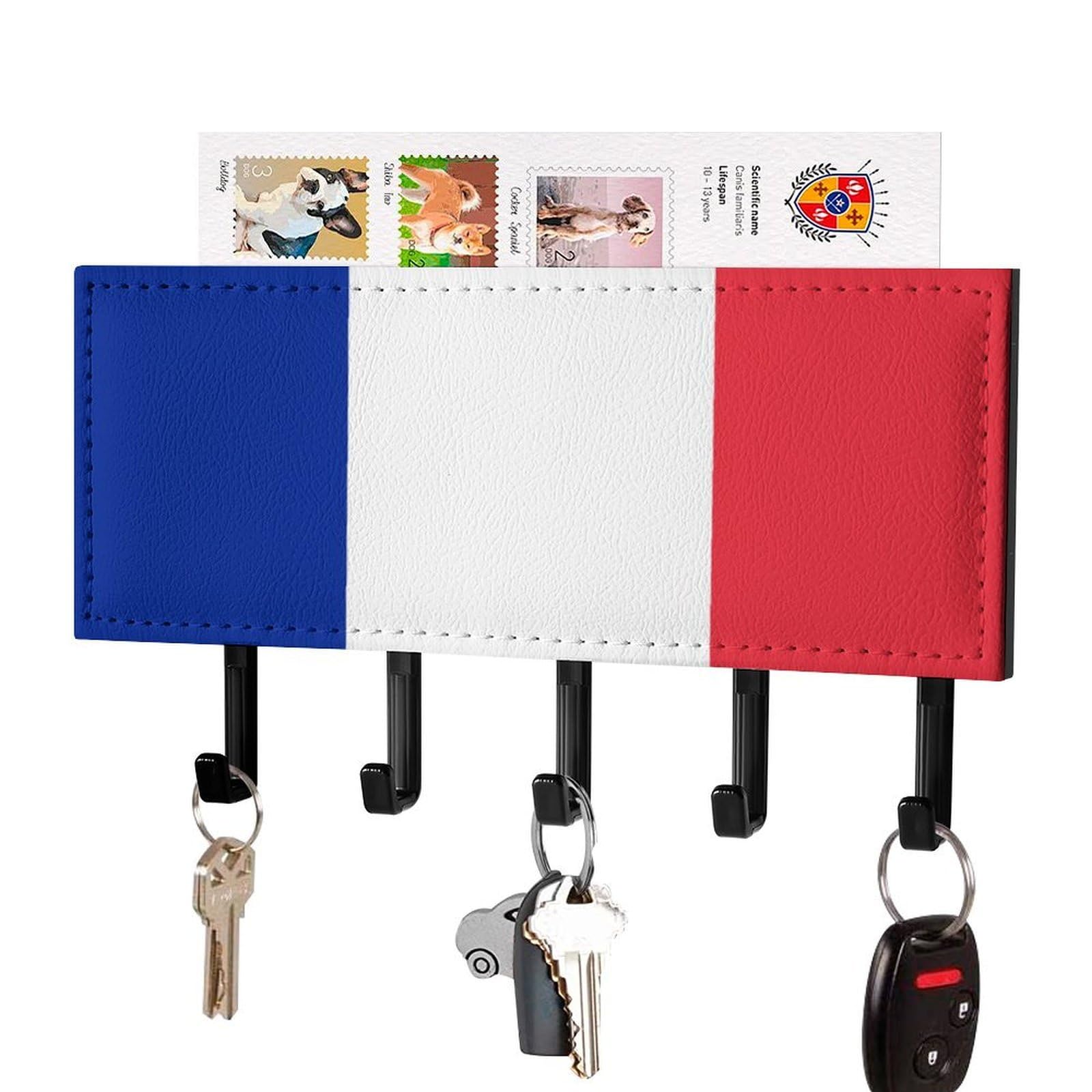 NCLQVJXZKHW France Flag Key Holder with 5 Hooks Key Hooks Wall Mounted Key Racks Key Hanger Organiser Shelf