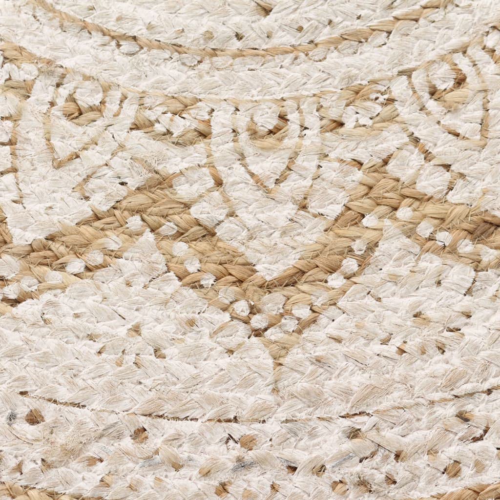 Jute Teppich Geflochten Rund 150 cm, Handgefertigt mit Mandala-Druck, Strapazierfähig für Wohnzimmer, Schlafzimmer, Flur, Natürlicher Bodenteppich