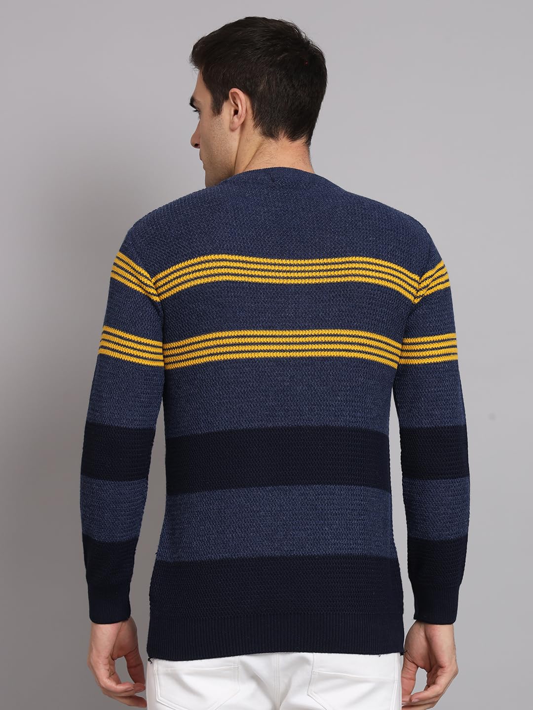 eWools Men's Winterwear Woolen Striped Round Neck Cardigans Sweaters (Blue, Large) - Image 2 thumbnail