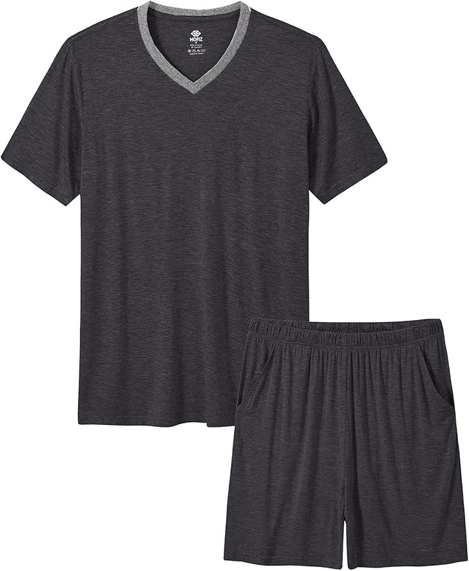MoFiz Mens Pajama Sets Short Sleeve Pyjama Modal Sleepwear Loungewear Nightwear Sets Comfortable Lightweight Pj's Sleep Sets