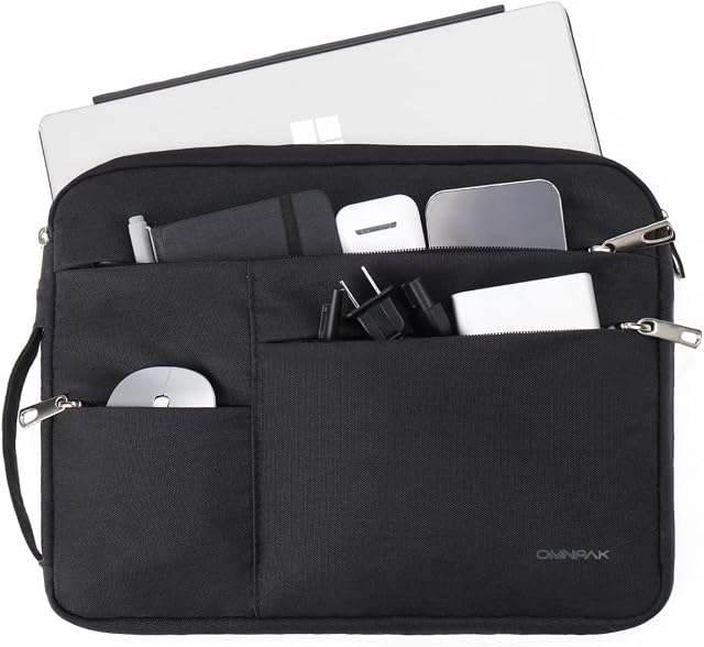 Omnpak 12.3 Inch Laptop Sleeve for Surface Pro 9/8/7+/7/6/X, iPad Pro 12.9 Inch, Laptop Carrying Bag Compatible with 12.4 Inch Surface Laptop Go, Water Repellent Case with Pocket, Side Handle Strap