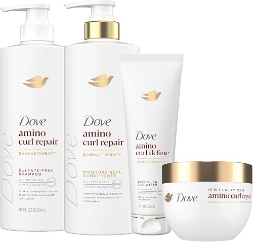 Dove Shampoo, Conditioner, & Mask Amino Curl Regimen Pack 4 Pk for Curly, Coily Hair with Bio-Protein Care Technology + Amino & Jojoba Oil
