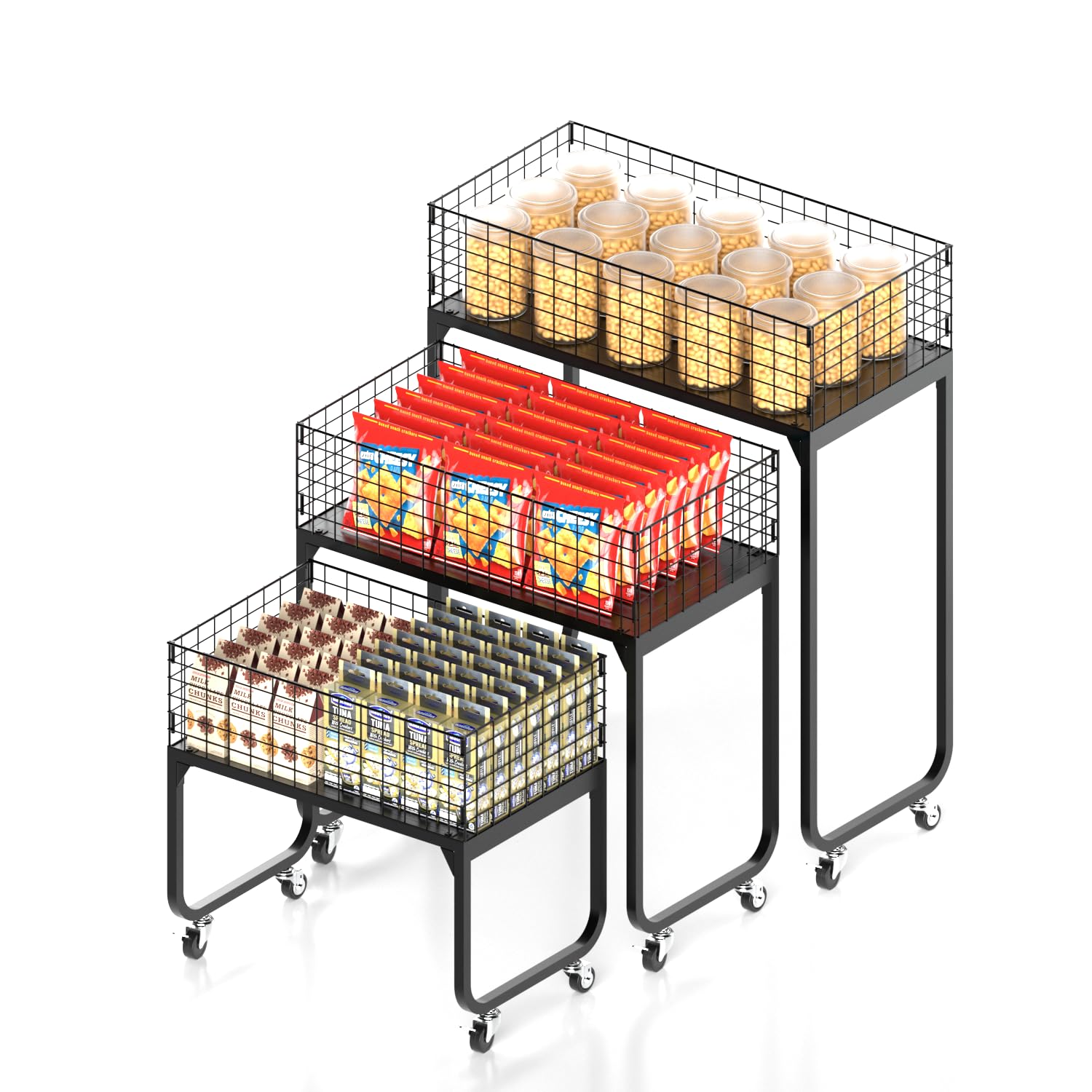 Lhysn 3-Tier Storage Rack Cart - Metal Shelving Unit with Wheels Kitchen Storage Garage Organizer Pantry Shelves Rolling Utility Shelf for Fruit and Vegetable Storage,Office/Bedroom/Basement