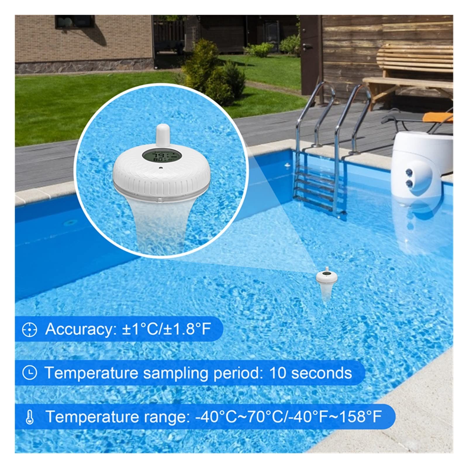 Termometry basenowe Wewnętrzny termometr bilardowy na świeżym powietrzu IBS-P01B Bluetooth do basenu, wody do kąpieli, spa, akwariów i stawów rybnych do odkrytych i krytych basenów, spa, jacuzzi