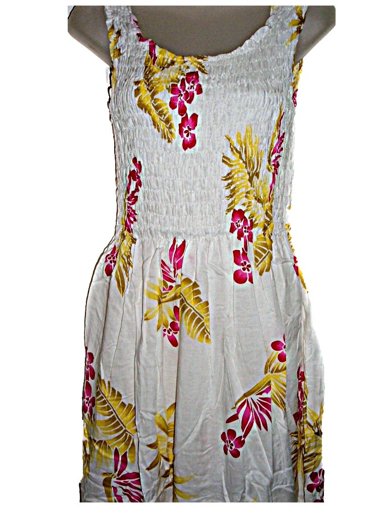 Hawaiian Pink Plumeria Floral Print Long Tank Top Summer Luau Cruise Vacation Sundress ONE Size (M-XL-See Measurements) tc083
