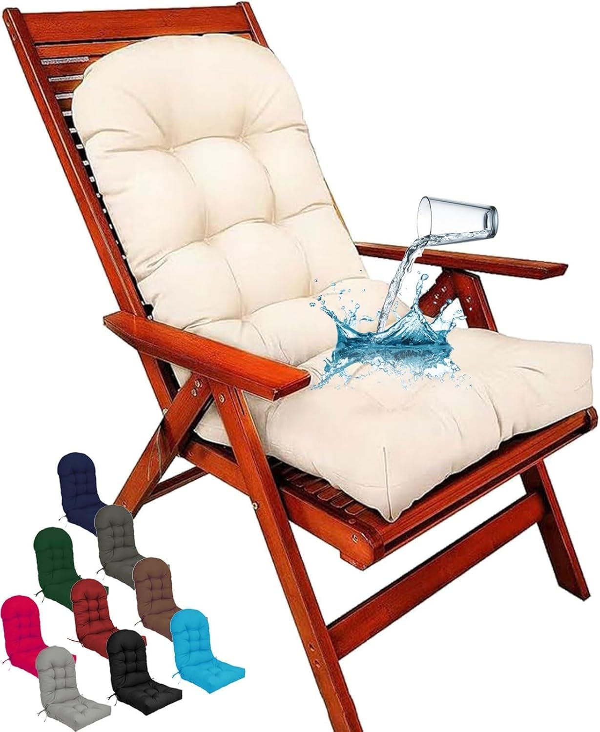 Cuscino Impermeabile per Sedia da Esterno con Schienale Alto e Laccetti (110x50cm, Spessore 8-10cm) - Adatto a Sedie a Dondolo, Patio, Giardino e Interni - per Mobili da Terrazza(M)