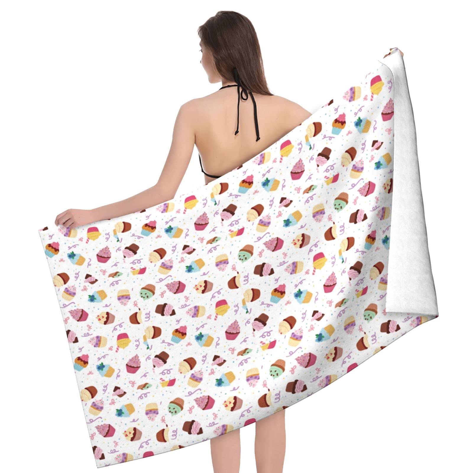 LSRCPD Little Delicious Cupcakes Beach Towel Highly Absorbent Microfiber Beach Blanket Soft Bath Towels 80 x 130 cm