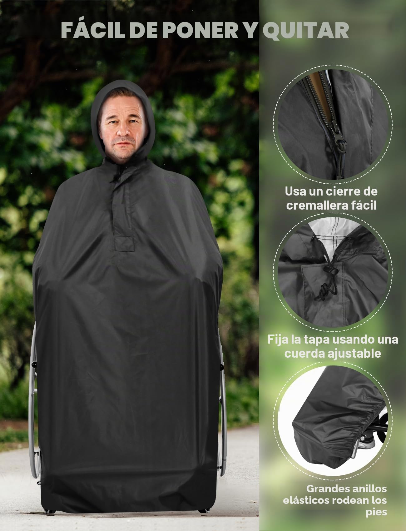 ANYOO Funda Impermeable para Poncho para Silla de ruedas, Poncho Ligero para Lluvia, Capa Protectora con Elásticos que Proporciona Protección seca para Sillas de ruedas, Talla única