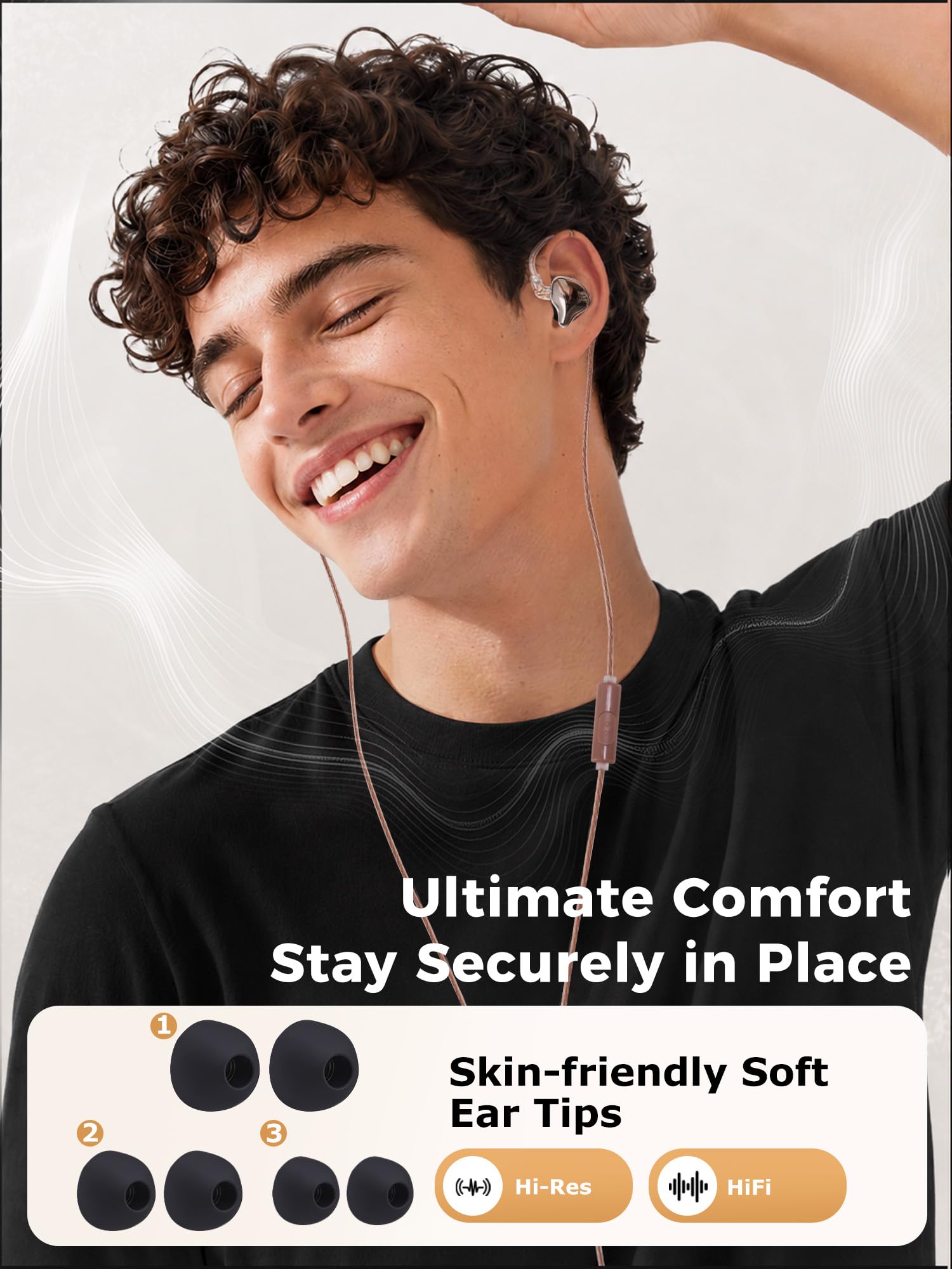 Auricolari cablati IEM ad alta risoluzione ad alta sensibilità a doppio magnete, cavo staccabile con microfono, isolamento acustico, jack da 3,5 mm, nero