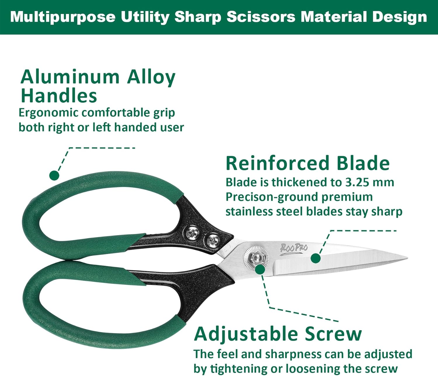Heavy Duty Scissors All Purpose, 8.5 inch Stainless Steel Utility Sharp Shears, Aluminum Alloy Handle for Cutting Cardboard,Carpet,Fabric,Leather,Rope,Rubber,Plastic and Kitchen or Workshop Use - Image 2