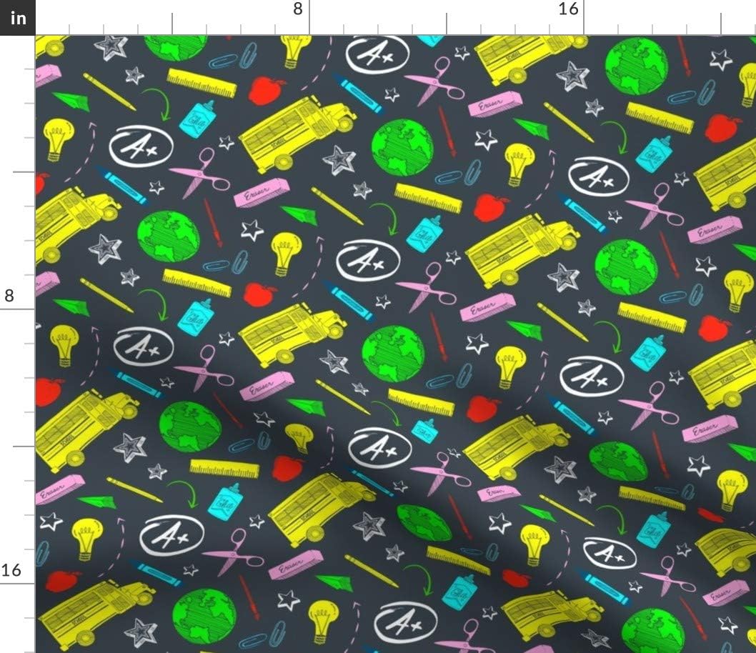 Spoonflower Fabric - Time School Bus Student Pencil Teacher Printed on Cotton Poplin Fabric by The Yard - Sewing Shirting Quilting Dresses Apparel Crafts