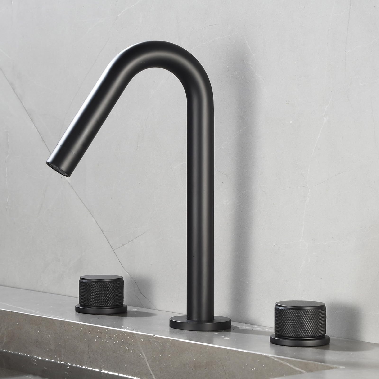 Robinet mitigeur de lavabo avec leviers doubles à rotation lisse noir