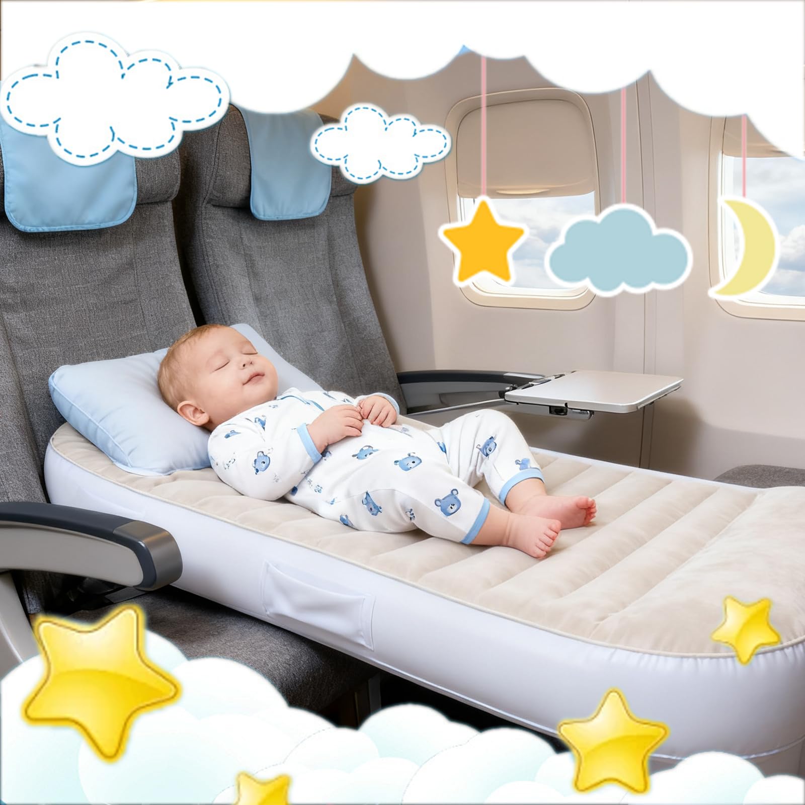 Letto Gonfiabile Avec balustrades, Riduttore Lettino Doux, Respirant et Portable, Riduttore Lettino Neonato Dell'aereo Del Bambino per aereo, auto, treno, lettino da via