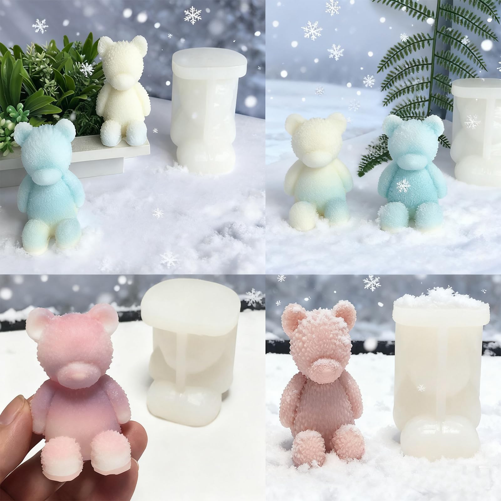 3pezzi Stampo per orso Stampi per candele,stampi in silicone stampi per resina epossidica e Cemento arredamento per la casa