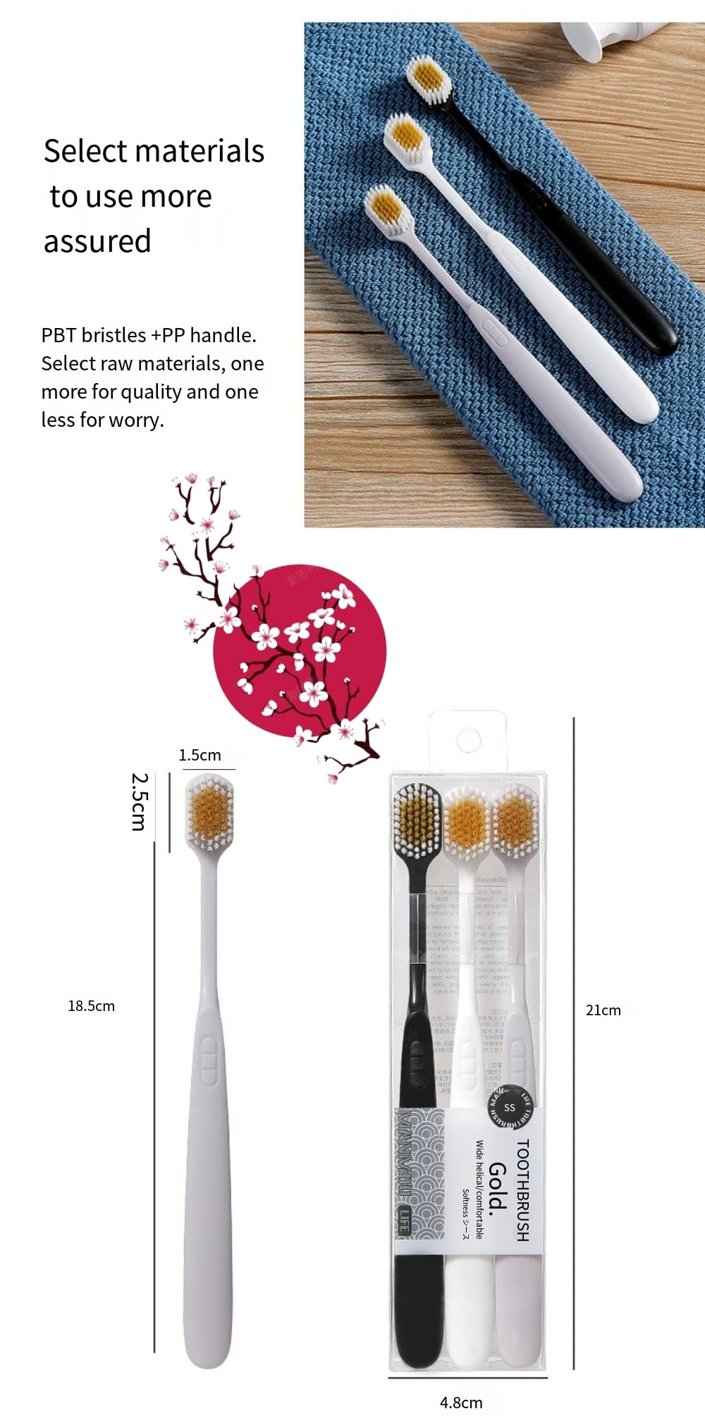 Cepillo de dientes suave manual japonés de cabeza ancha para adultos, juego de cepillos de dientes suaves manuales para adultos (3 juegos por caja), cuidado completo de dientes y encías,