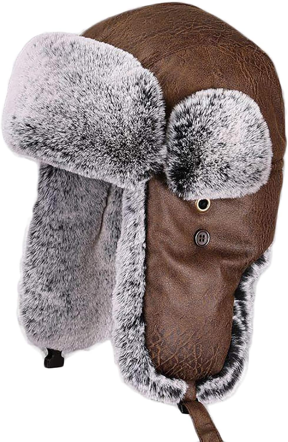 Gorros de invierno, Gorro de aviador de invierno, Gorro de Cuero Artificial, Gorro de piloto para esquí al aire Libre y Nieve(Brown-58cm)
