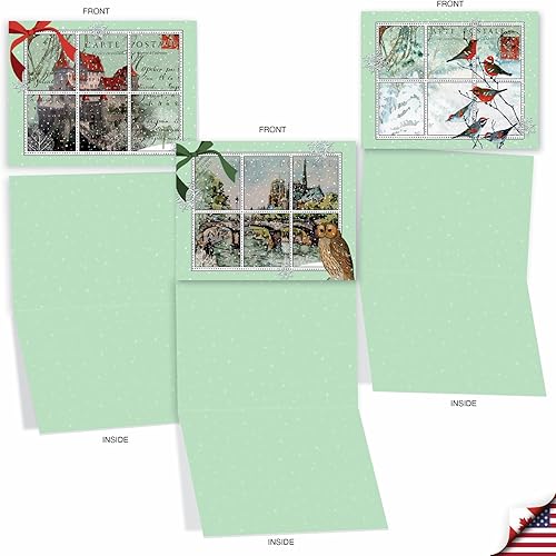 Miniatura 4 de The Best Card Company - 10 tarjetas navideñas en blanco surtidas con imágenes de escenas de invierno y vacaciones de postales vintage, con sobres