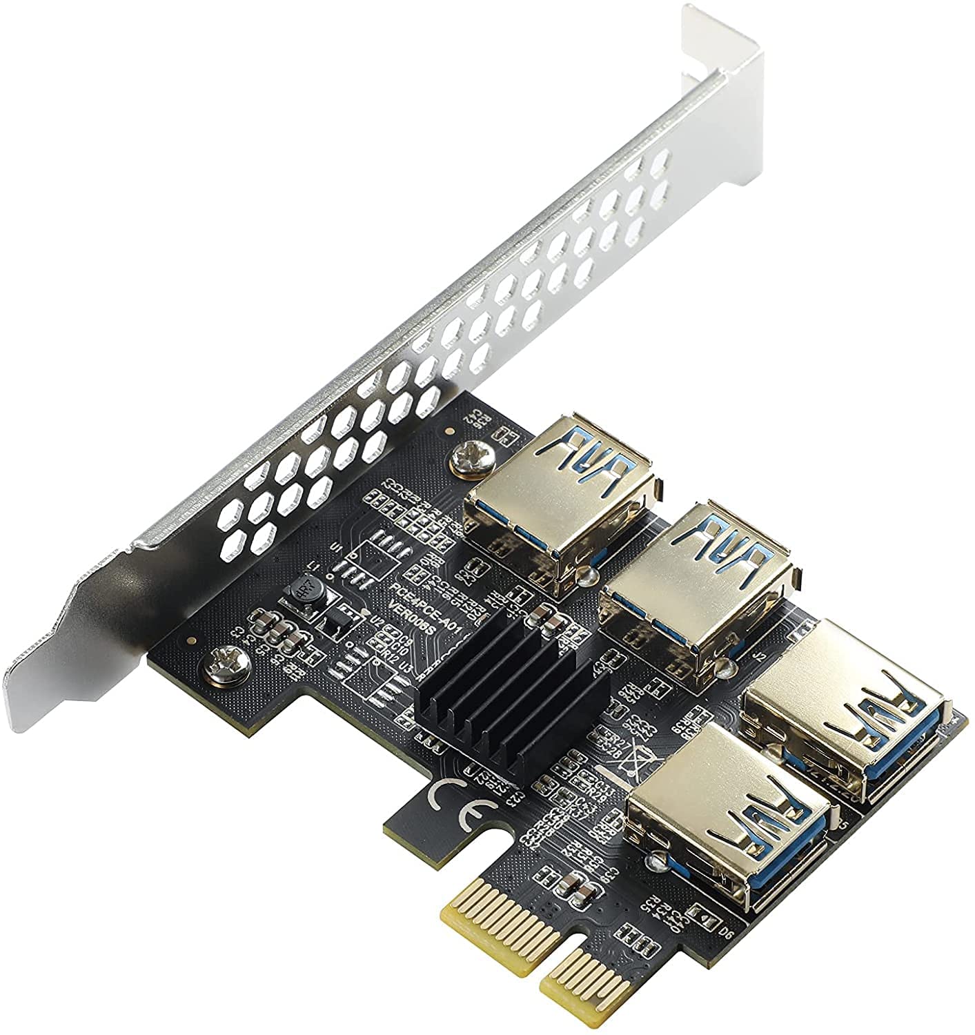 Etzin PCIe x1 to 4 USB Hub PCI-Express 16X Slots Riser Card PCI-E 1X to External 4 USB 3.0 Adapter Multiplier Card PCIe to 4USB for Bitcoin Mining Device(PCIe-1 x 4-USB 3.0)-image-4