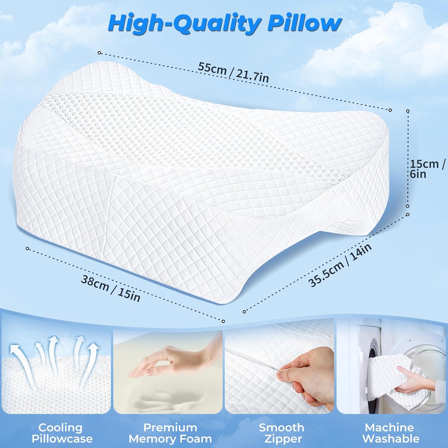 SAHEYER Side Sleeper Pillow with Arm Hole, Upgraded Shoulder Relief System for Neck Pain, Multi-Angle Memory Foam Pillow for Adults Side, Back and Stomach Sleeper Pressure-Free Sleep(White)