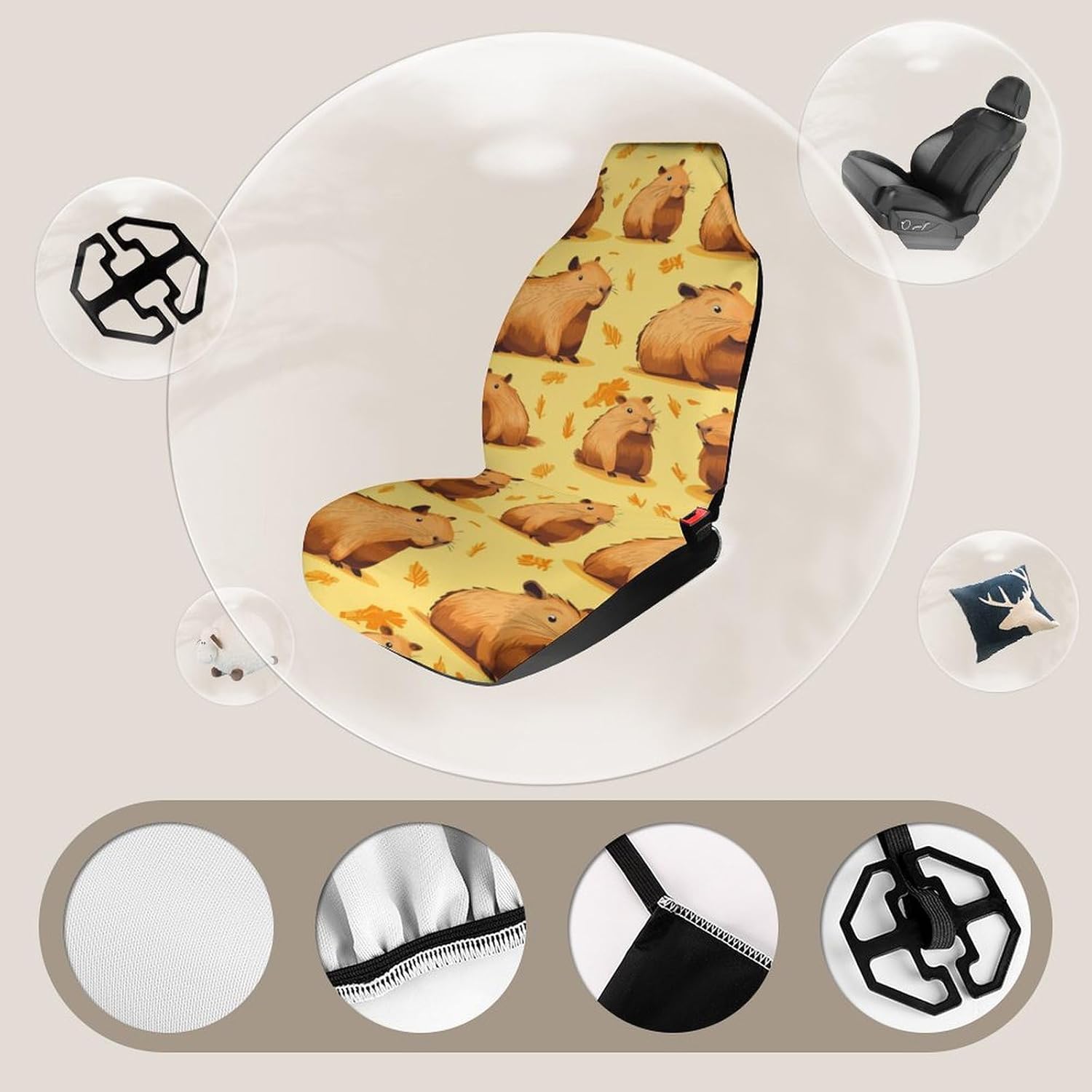 Capybara Car Seat Covers Universal Car Front Seats Protector Auto Interior Accessories 1PCS