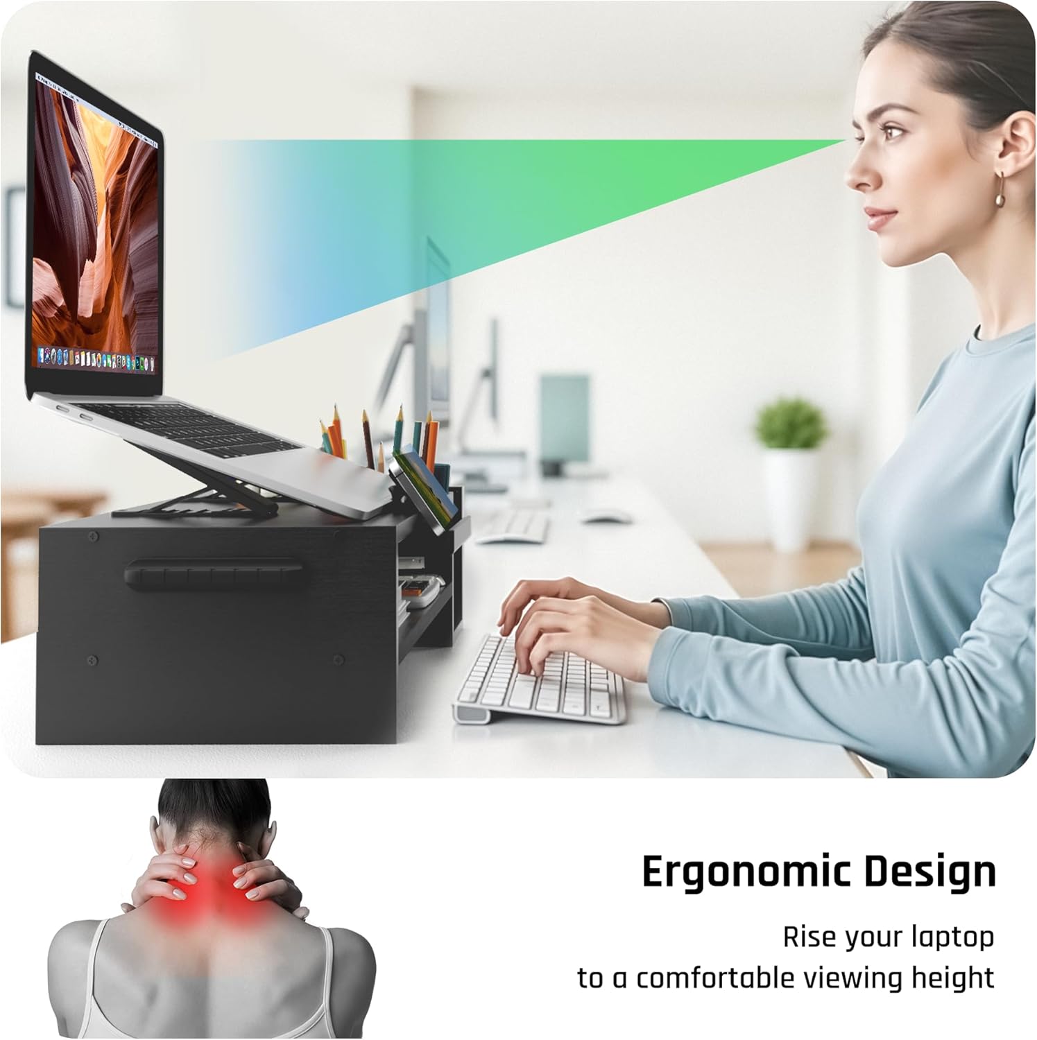 Adjustable Wood Laptop Stand, Ergonomic Height & Angle Stand with Pen Holder – Compatible with MacBook Air/Pro, Dell, HP, Lenovo & 10-17.3" Laptops – Black Black with Pen Holder image 5 of 7 B0DKT58ZJ5