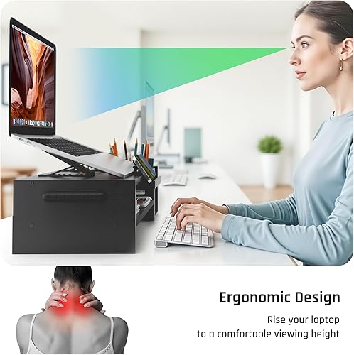 Miniatura 5 de Soporte de madera ajustable para laptop, soporte ergonómico de altura y ángulo con soporte para bolígrafo, compatible con MacBook AirPro, Dell, HP,
