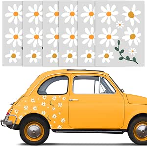 Autocollants Voiture Marguerites - 6 Feuilles Blanc - Déco Adhesive Fleurie Pour Carrosserie
