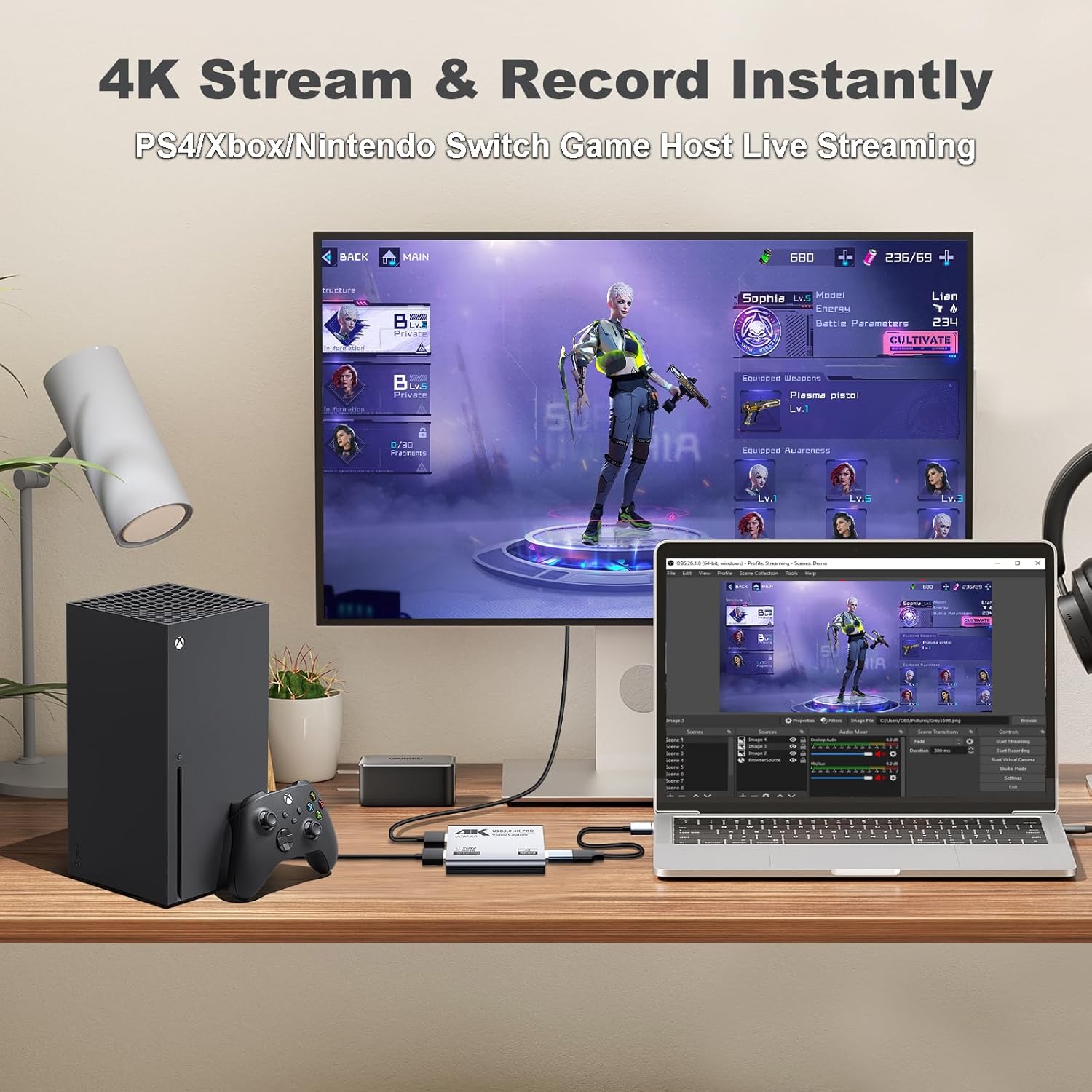 Video Capture Card, USB 3.0 High-Speed Interface, 1080P 60FPS/2K 30FPS/4K 18FPS Game Capture Recording, Compatible for PS5/Switch/Xbox/Camera/PC/OBS, with 4K 60FPS HDMI Loop-Out & Micro Input