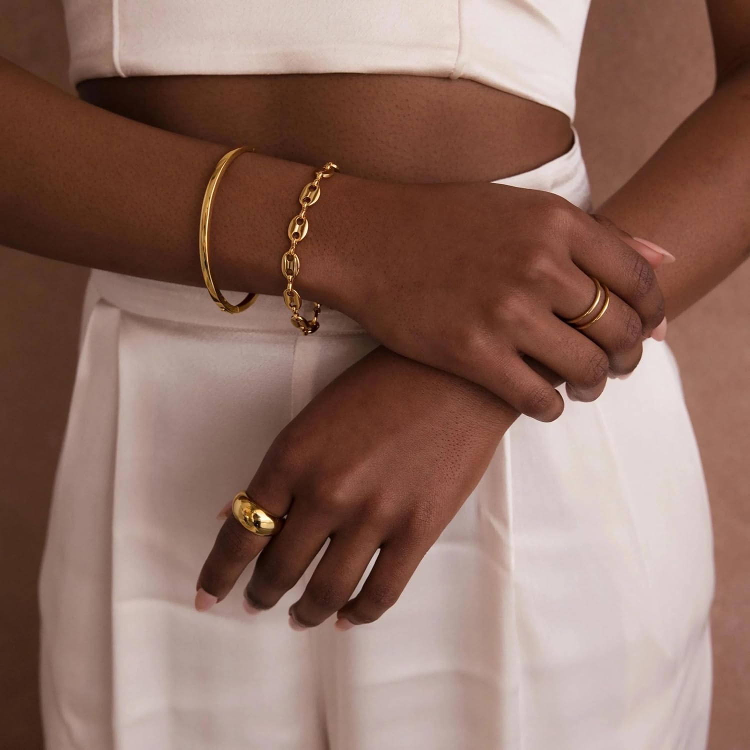 CAITLYNMINIMALIST 18K Gold Plated Bold Chunky Stacking Statement Bracelets for Women