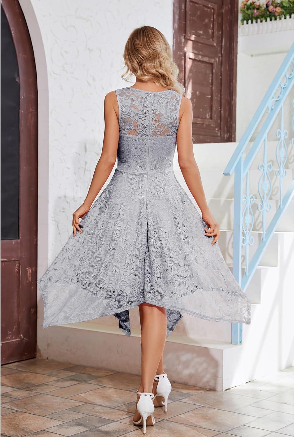 Meetjen Women's Cocktail Party Dresses 2025 Handkerchief Hem Lace Formal Wedding Guest Bridesmaid Fancy Prom Dress - Image 4