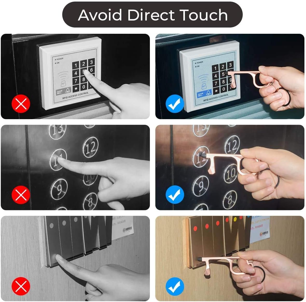 Exсluѕіvе Dіѕсоunt 60% Prісе No Touch Door Opener, Hands-Free Clean Keychain Contactless Button Pusher Anti Contact Hands Tools with Smart Stylus for Screens Handles Elevators Keypads, 3Pcs Set Black, Silver, Rose Gold