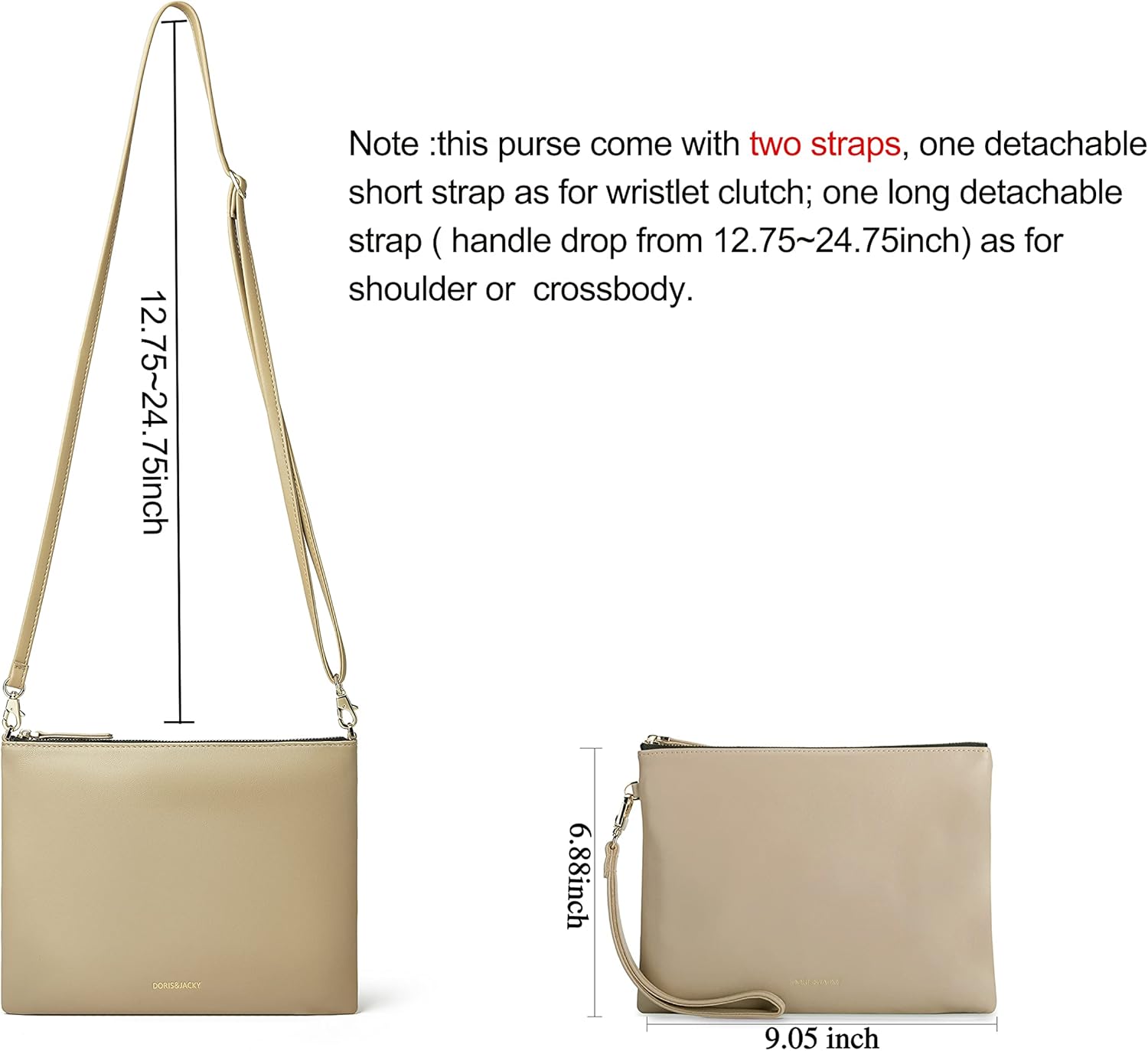 DORIS&JACKY Lambskin Leather Wristlet Clutch Purse for Women Soft Designer Slim Cell Phone Pouch Bag with Detachable Strap - Image 4