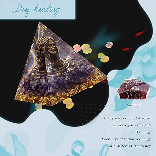 Miniatura 5 de FENGSHUI-CAISHEN Mini figura de Jesús en pirámide de orgón de cristal curativo, aventurina amarilla con pequeña estatua de Cristo, pisapapapeles