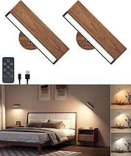 Wooden Wall Sconce Battery Operated with Remote,Rechargeable Wall Lights...