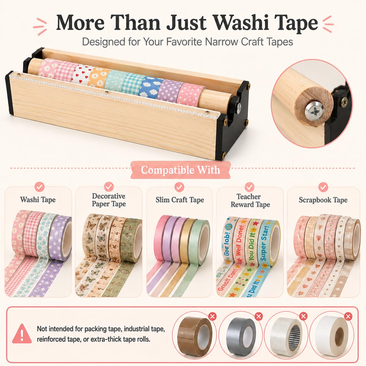 Dispenser di nastro adesivo Washi in legno con taglierino, supporto organizer per artigianato per bambini