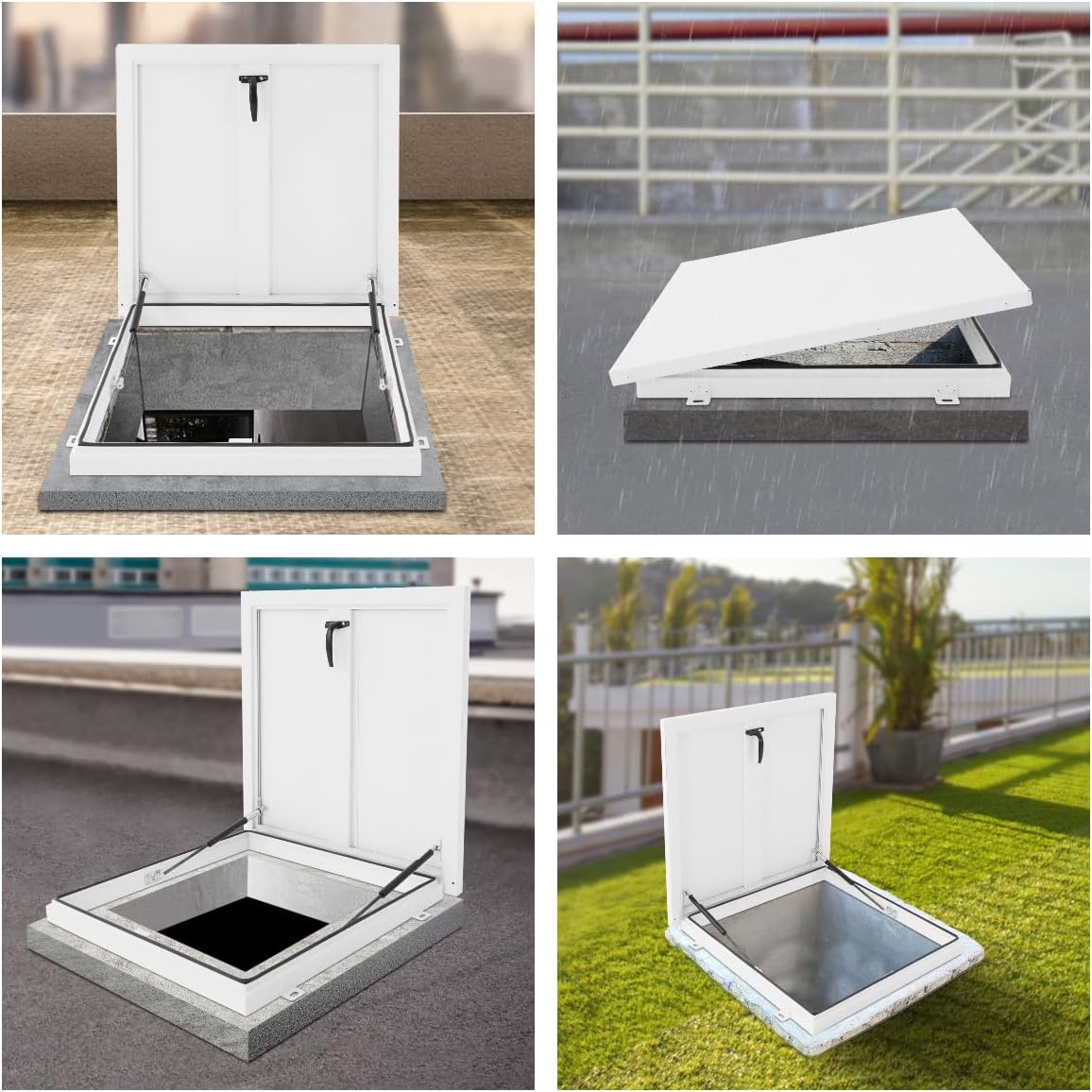 Aluminum Alloy Roof Hatch 23.6" L X 23.6" W Roof Steel Anti-Theft Door Steel Security Door Roof Access Hatch Access Door (White, 23.6in)