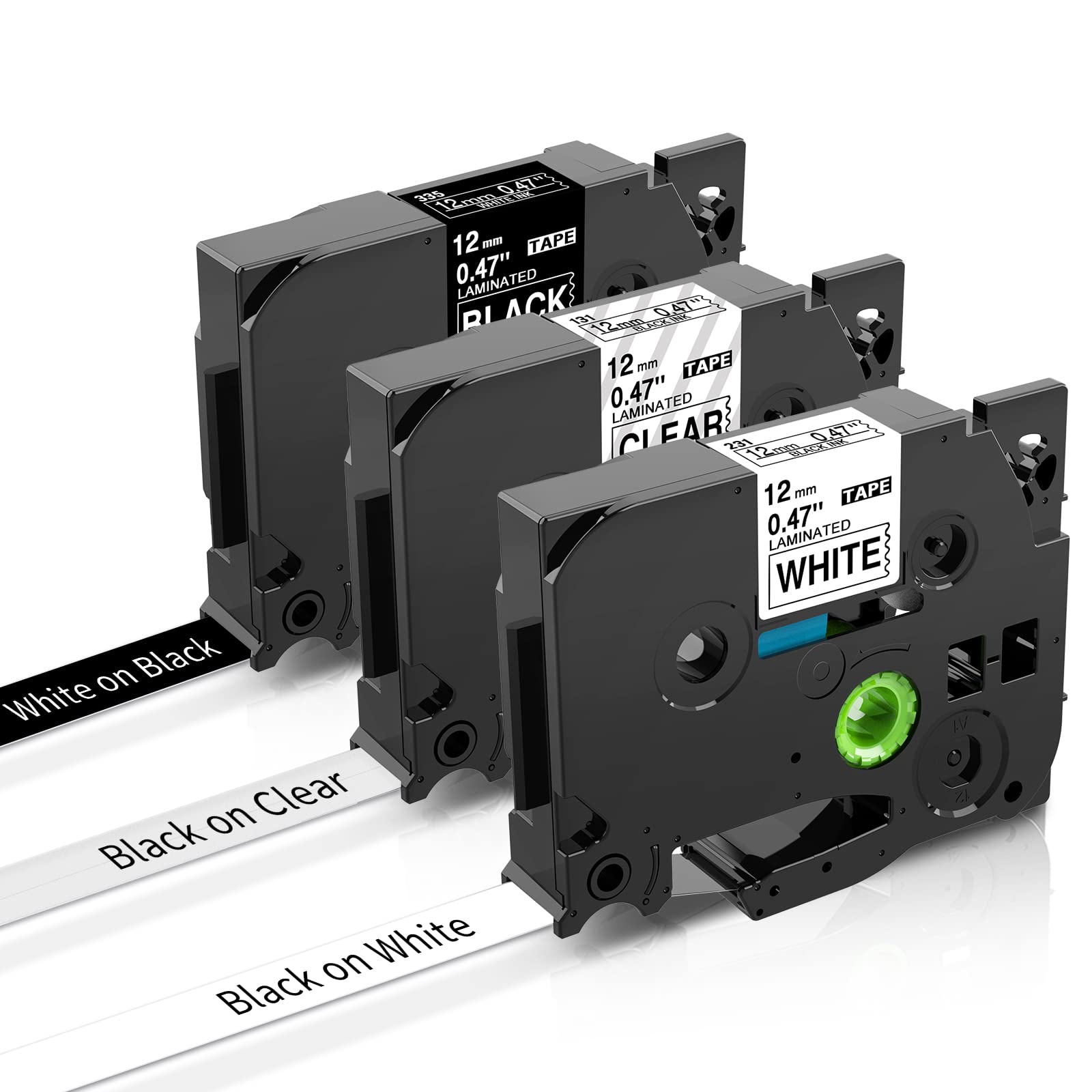 LabelKINGDOM Compatible with Brother P Touch Label Tape, TZe-131 TZe-231 TZe-335 12mm0.47 Laminated for Label Maker PTH110 PT-D200 PTD600 H105 PT-1880 PT-D400, 3-Pack