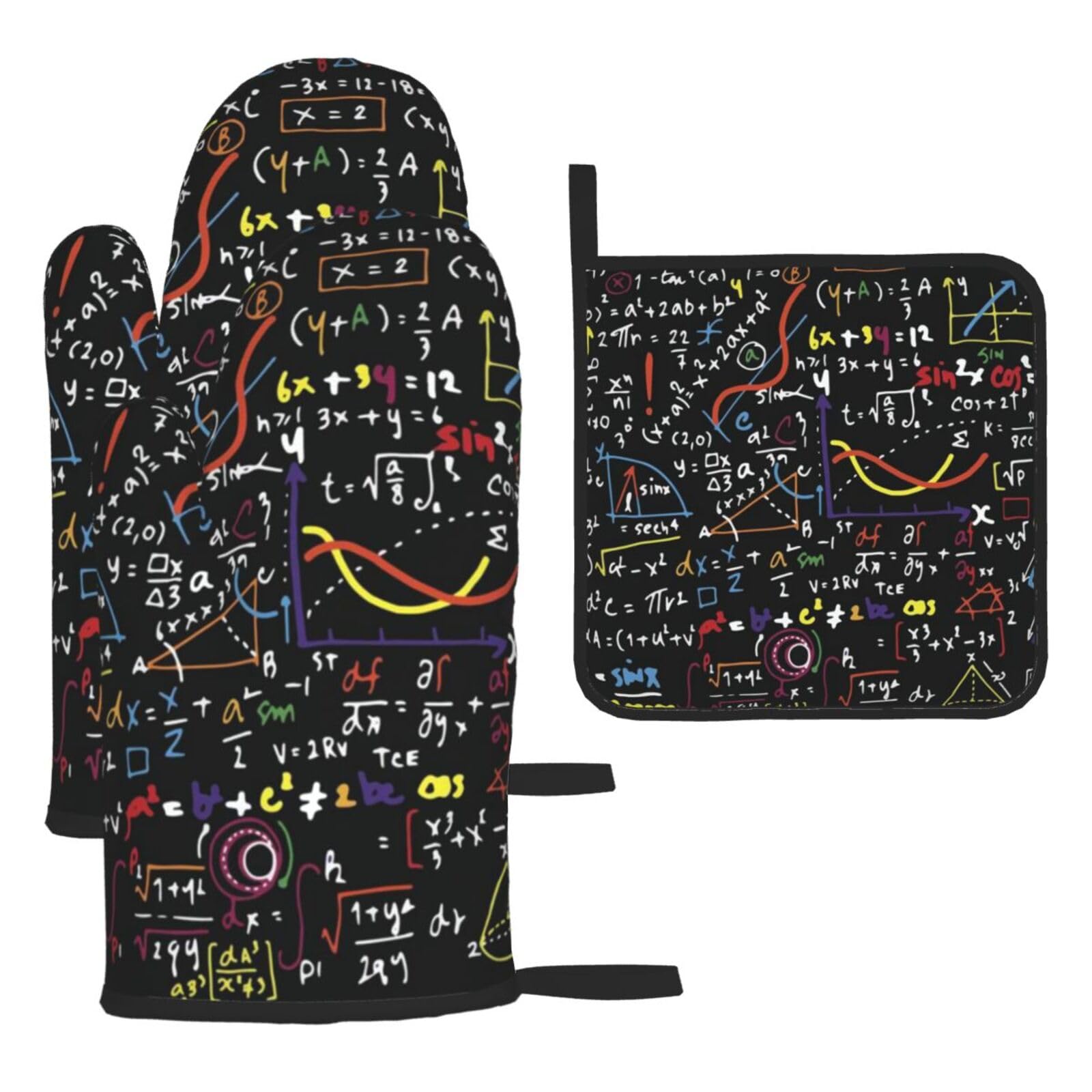 Math Formula Print Oven Set Kitchen Gloves Baking Grilling Microwaving Cooking Gift Everyday Holiday