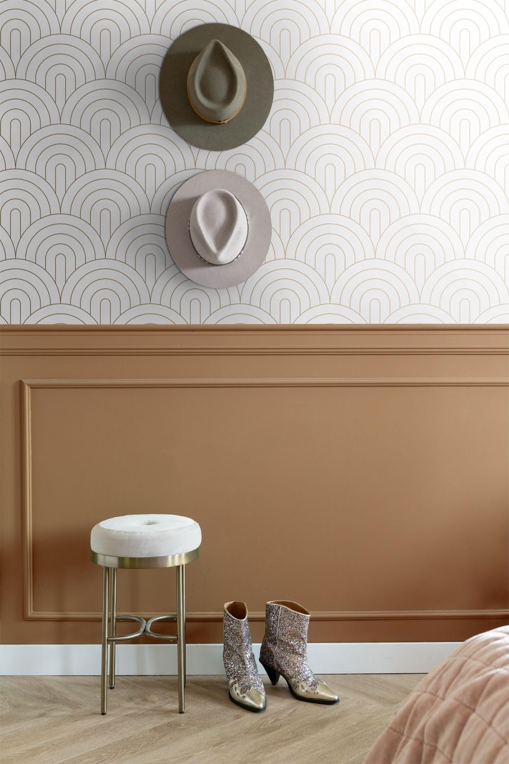 ESTAhome Tapeta motyw art déco białymIzłotym 53 cm x 10.05 m