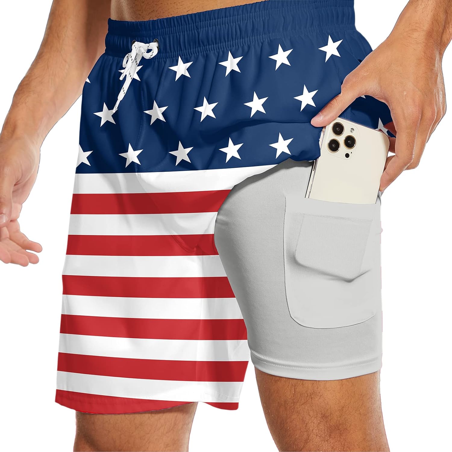 Mens Swim Trunks with Compression Liner 2 in 1 Quick-Dry Swim Shorts Men Board Shorts Swimwear for Swimming Beach