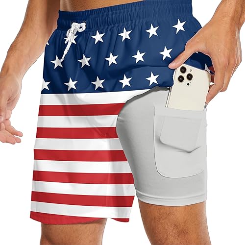 Miniatura 2 de Traje de baño para hombre con forro de compresión 2 en 1, de secado rápido, pantalones cortos de natación para hombre, para nadar y playa