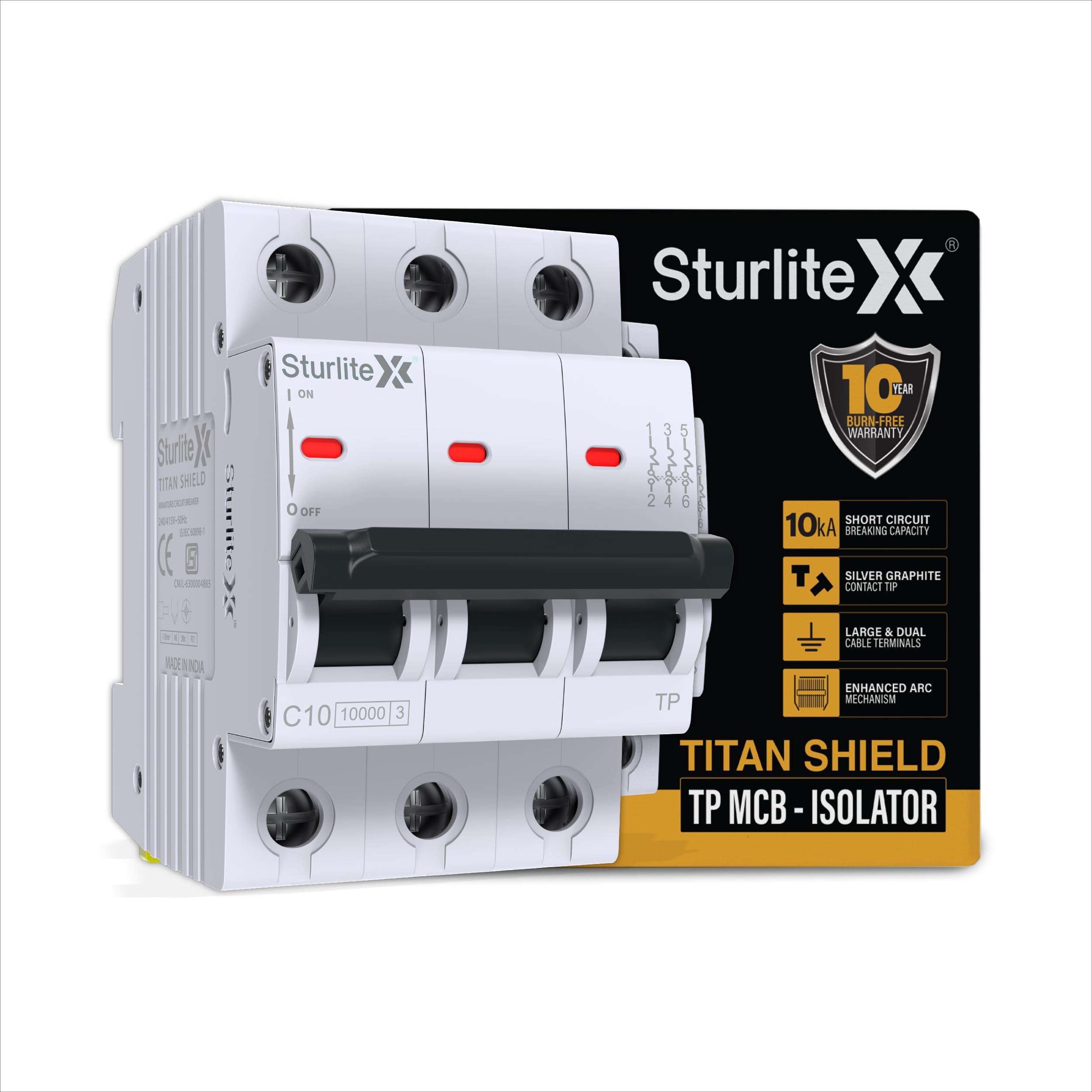 Sturlite Titan Shield 32A Three Pole MCB| Overload & Surge Protection| 10-Year Warranty| Durable Polycarbonate Housing| C-Curve Tripping| 32A Breaking Capacity-image-20