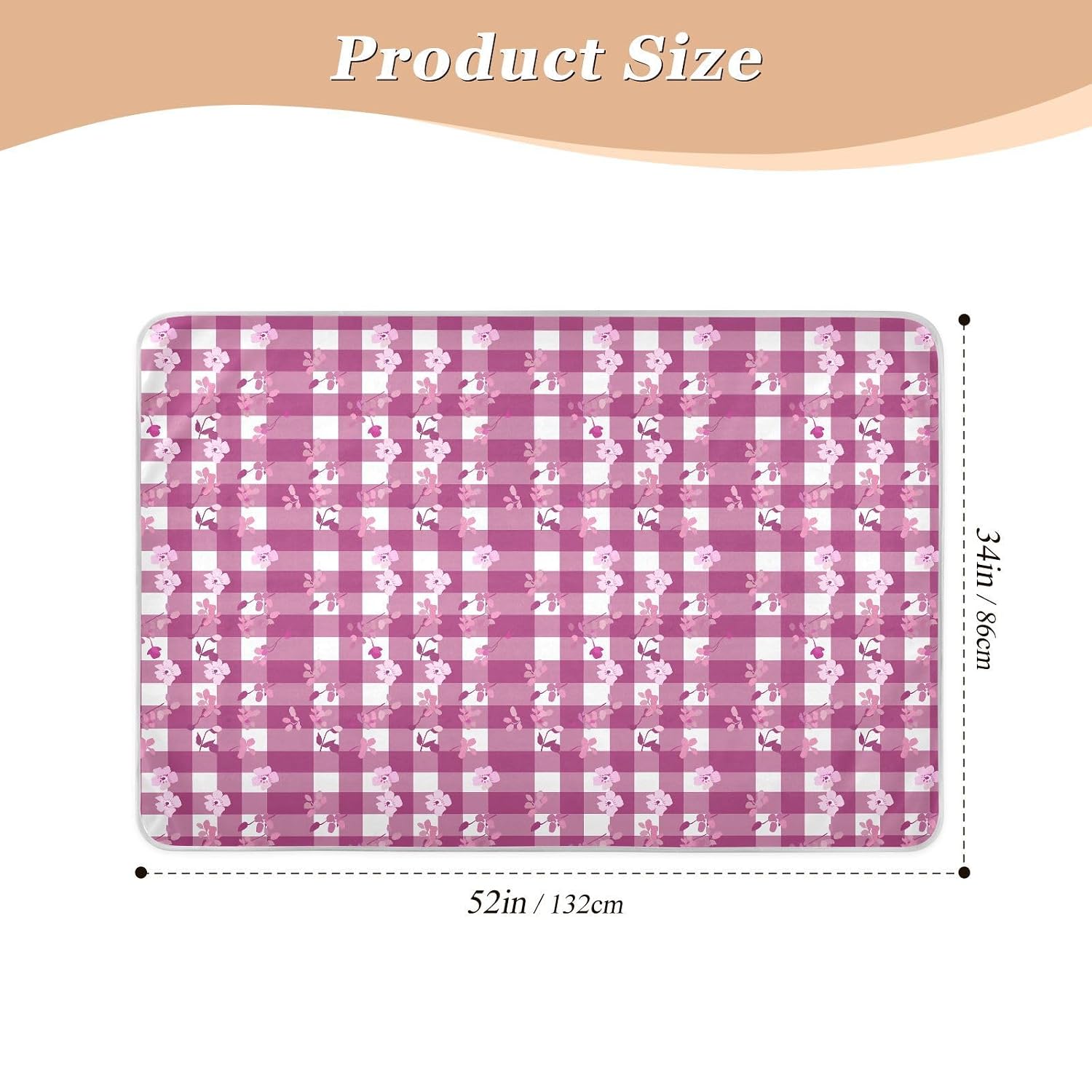 William Morris Floral Gingham Magenta Extra Large Resuable Diaper Mats Highly Absorbent Mattress Pad Leakproof Quick Drying Diaper Pads for Children Adults Pets, 52" L x 34" W